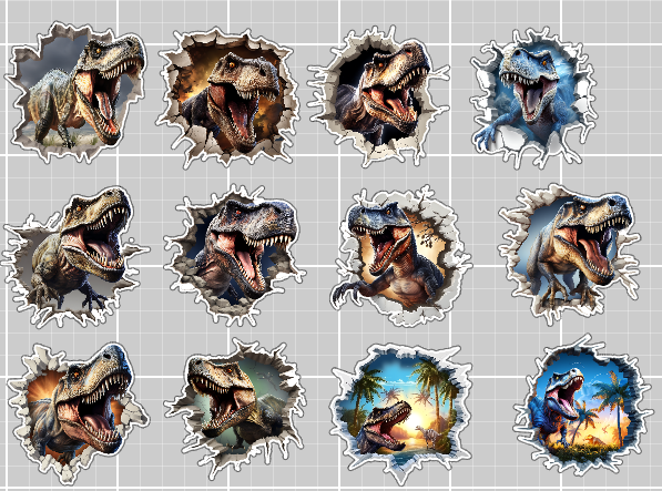 3D effect Dinosaur Stickers