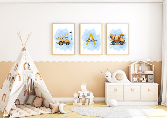 Set Of 3 Prints JCB Watercolour